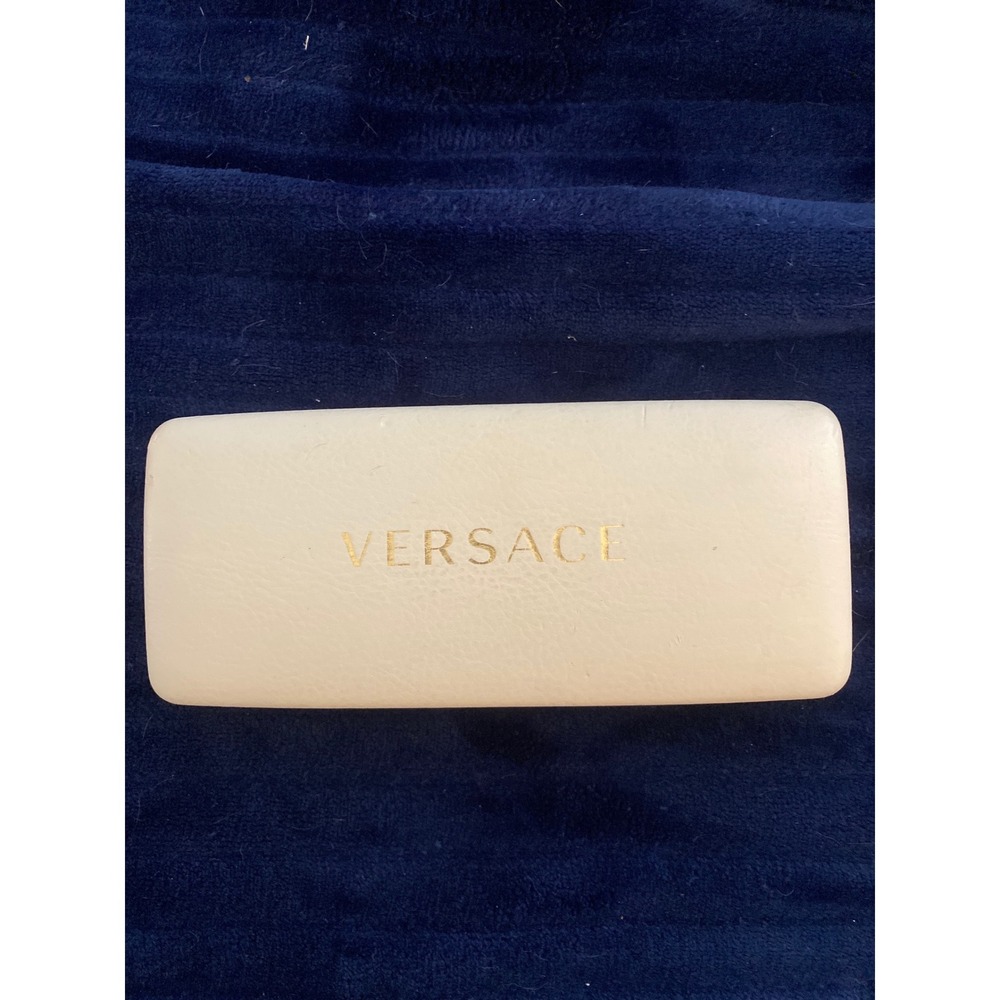 Versace White Hard Shell Sunglasses Eyeglasses Case Gold Logo Hinge Luxury